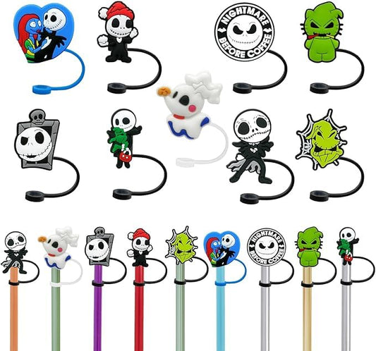 Christmas Straw Covers 9Pcs - Reusable Horror Straw Tips with Dust-Proof Toppers for 6-8mm Drinking Straws - Perfect for Parties, Birthdays, and Home Party Decor